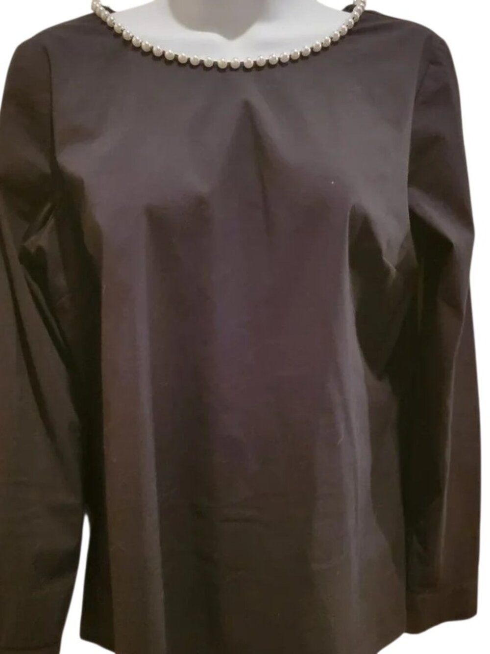 Talbots Black Faux Pearl Neck Blouse Small Long Sleeve Career Office Quiet Luxur